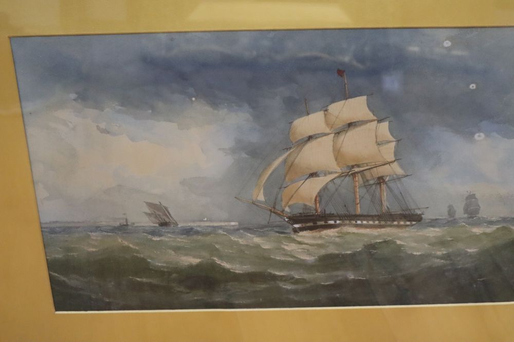 Charles Taylor Jnr, (1841-1883) watercolour and gum arabic, Shipping off the coast, 27.5 x 42cm